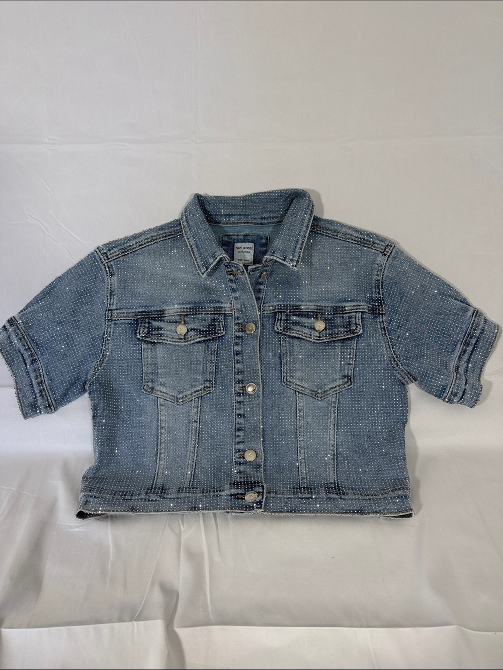 Nina Rossi new Cropped Embellished Denim Jacket - Light Wash
